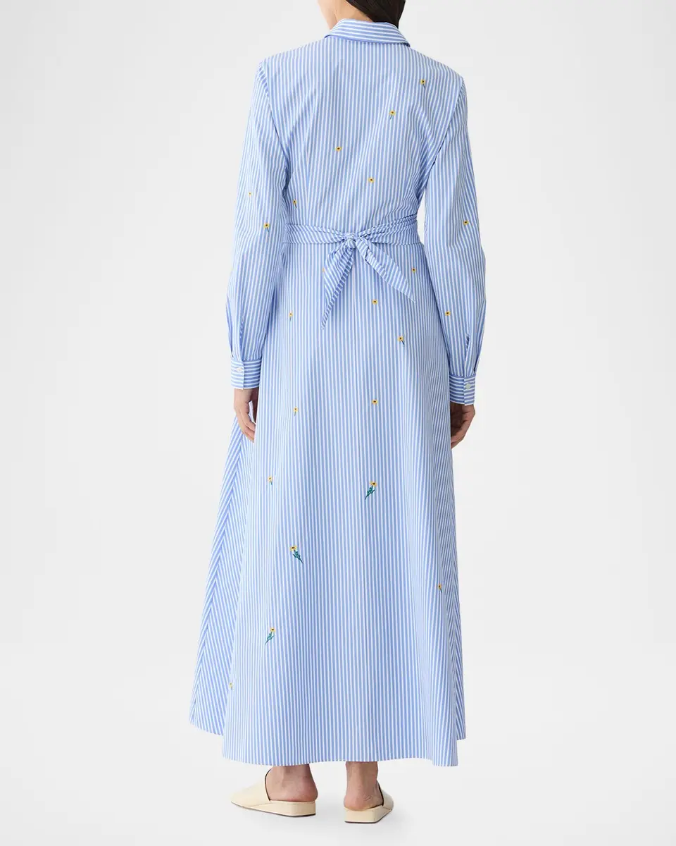 Lafayette 148 New York Striped Floral-Embroidered Maxi Shirtdress | Thumbnail 3