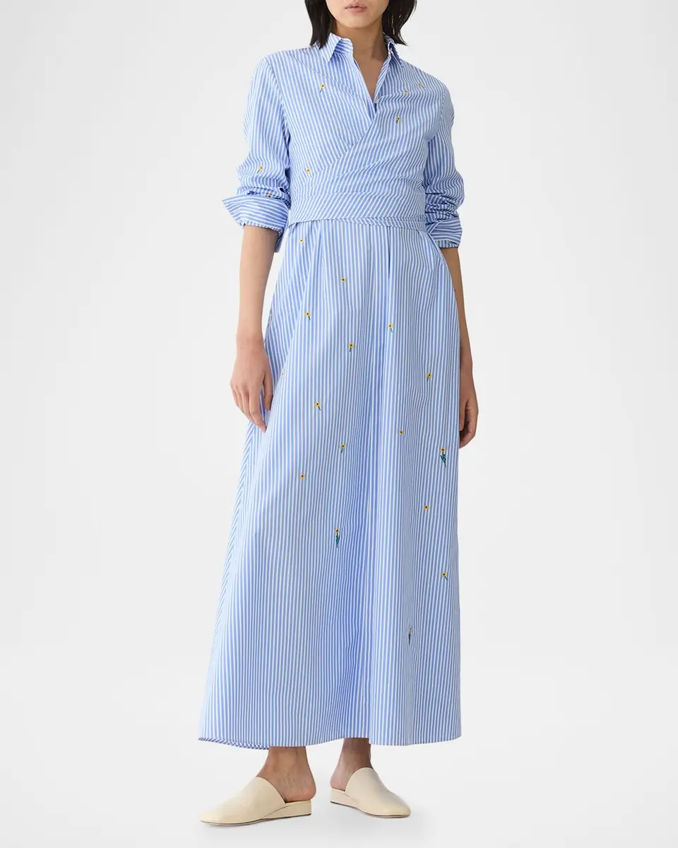 Lafayette 148 New York Striped Floral-Embroidered Maxi Shirtdress | Thumbnail 4