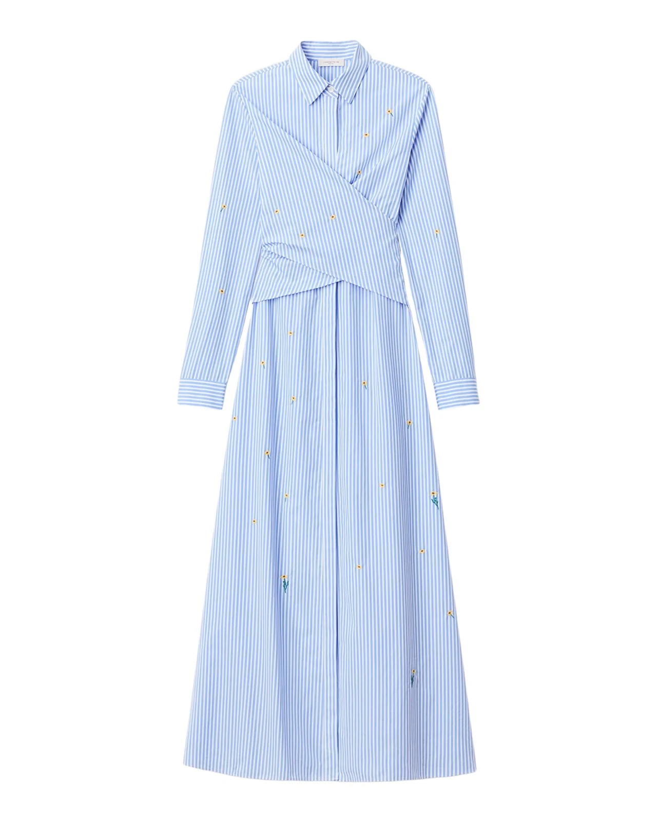 Lafayette 148 New York Striped Floral-Embroidered Maxi Shirtdress