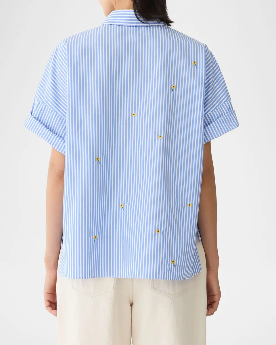 Lafayette 148 New York Striped Floral-Embroidered Cotton Shirt | Thumbnail 3 Lafayette 148 New York Striped Floral-Embroidered Cotton Shirt | Thumbnail 3