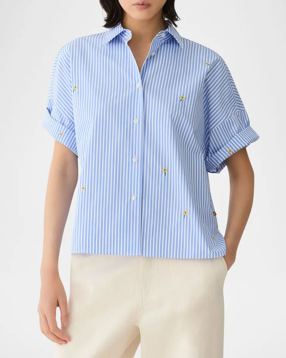 Lafayette 148 New York Striped Floral-Embroidered Cotton Shirt | Thumbnail 4 Lafayette 148 New York Striped Floral-Embroidered Cotton Shirt | Thumbnail 4