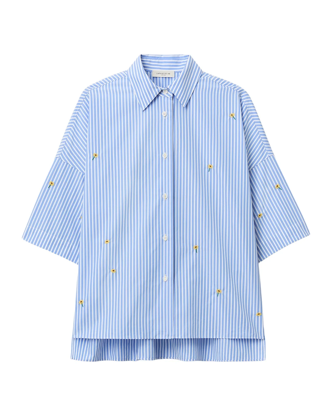 Striped Floral-Embroidered Cotton Shirt