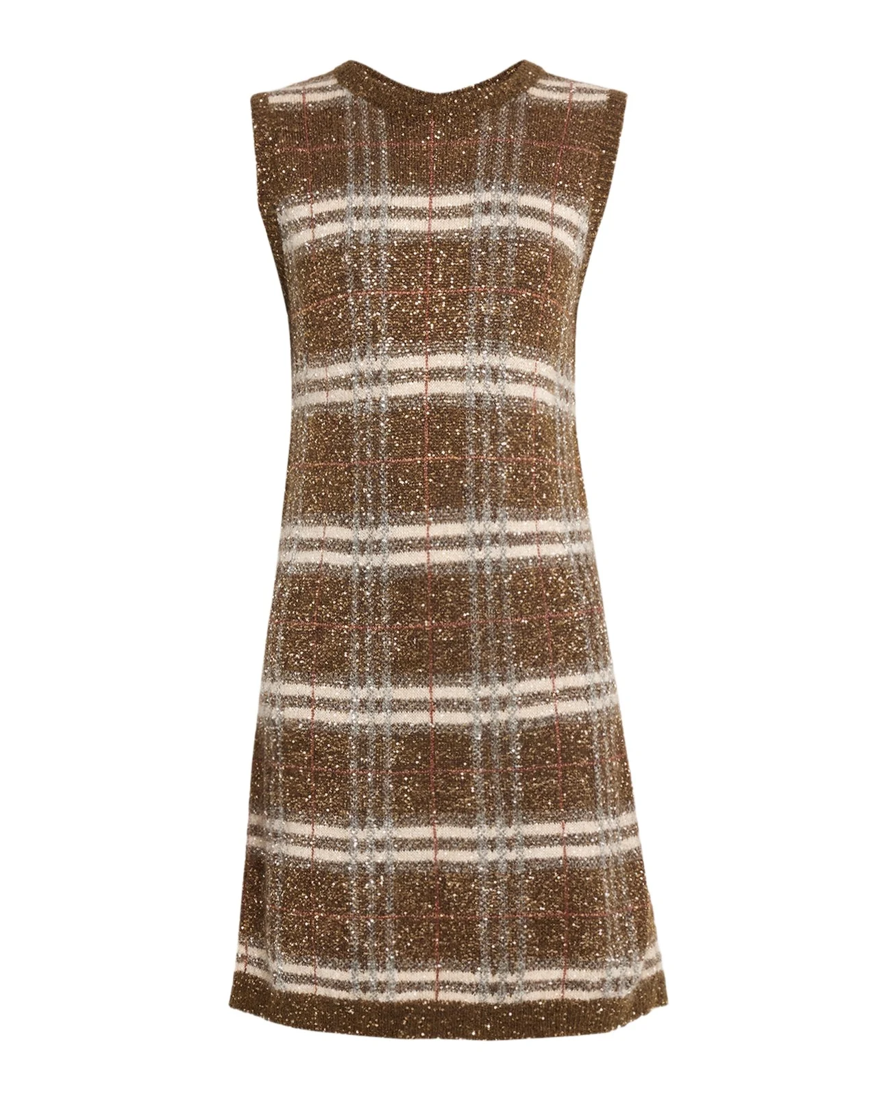 Brunello Cucinelli Shimmering Check Knit Sleeveless Dress