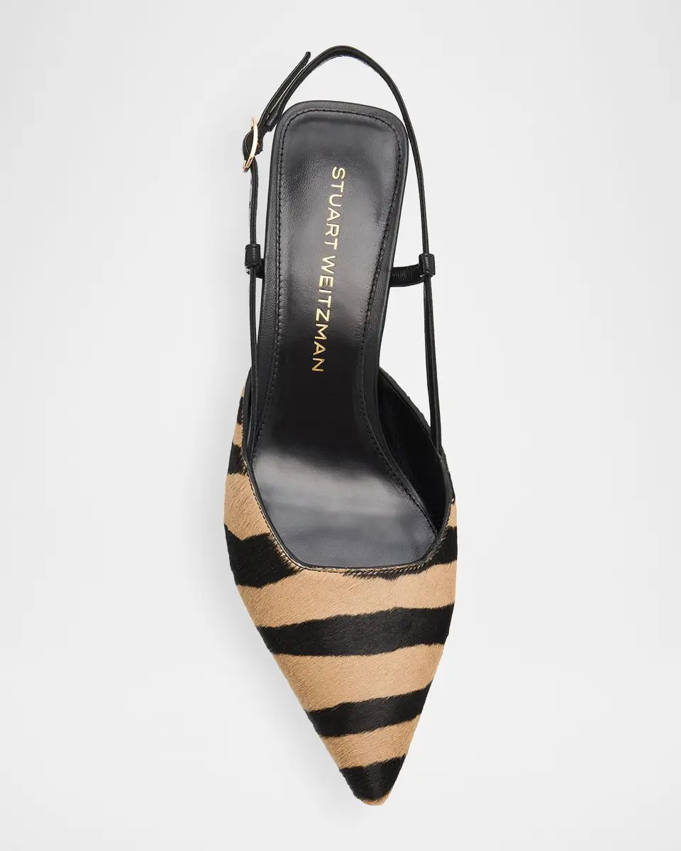 Stuart Weitzman 50mm Vinnie Zebra Calf Hair Slingback Pumps | Thumbnail 5