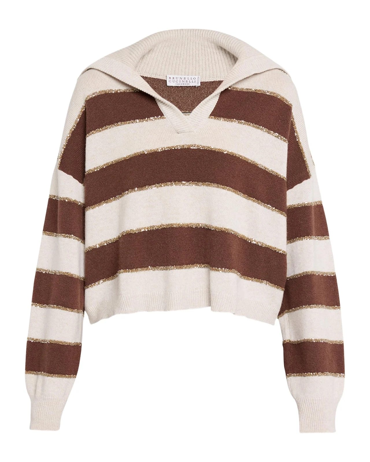 Brunello Cucinelli Paillette Striped Cashmere Sailor Sweater