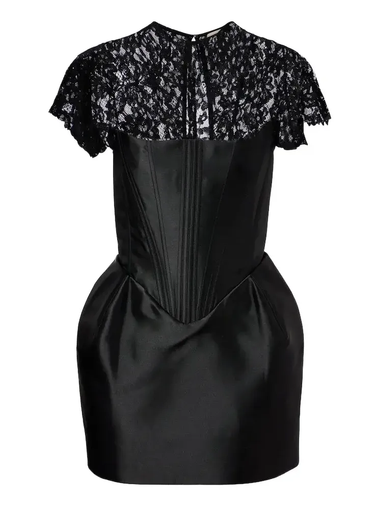 DE LA VALI Catalina satin and lace bustier minidress