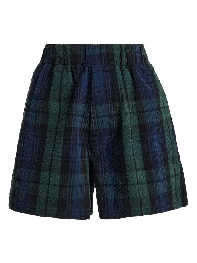 Elasticated Plaid Cotton Shorts