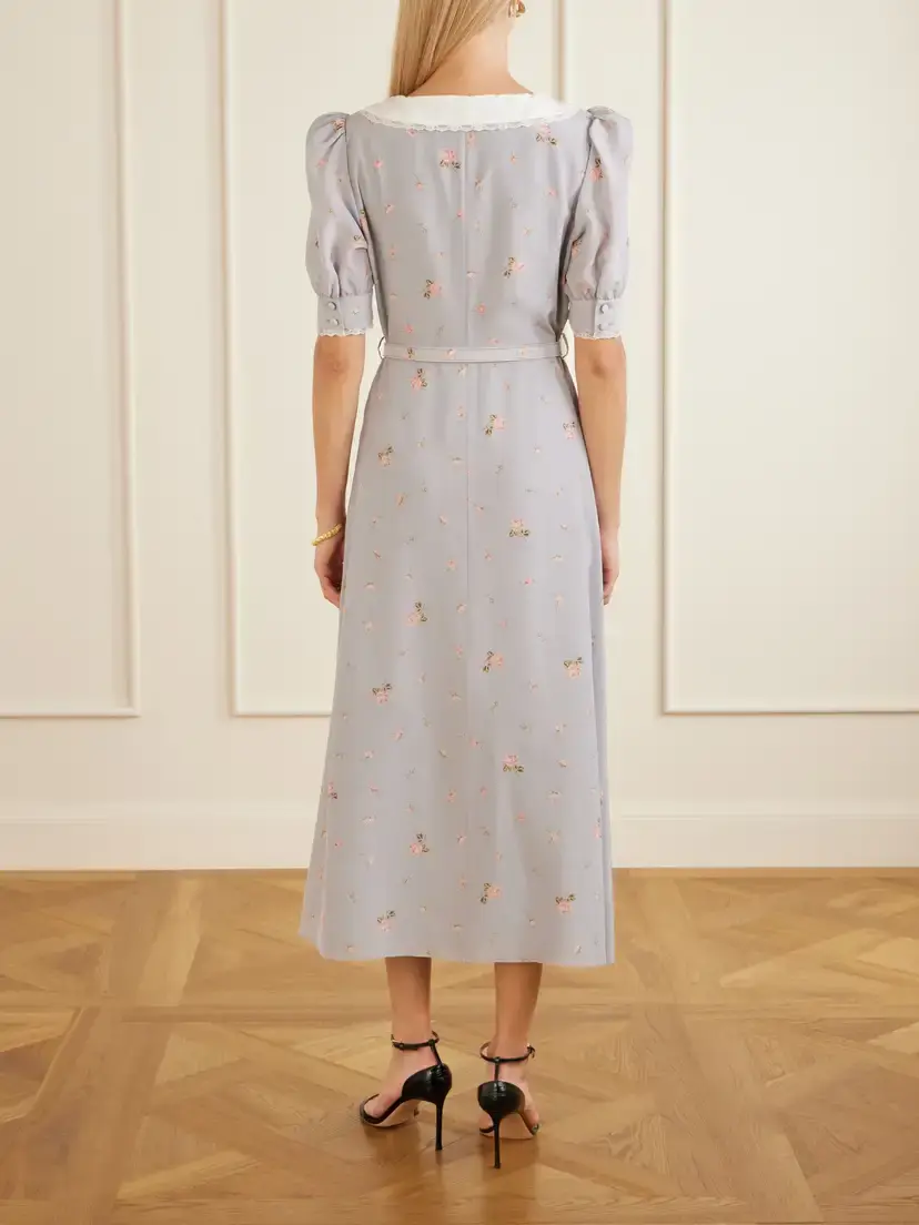 Alessandra Rich Belted Floral-print Lace-trimmed Silk-crepe De Chine Midi Dress | Thumbnail 3 Alessandra Rich Belted Floral-print Lace-trimmed Silk-crepe De Chine Midi Dress | Thumbnail 3