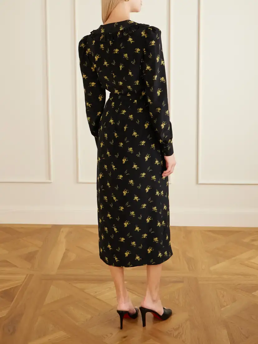 Alessandra Rich Belted Ruffled Floral-print Silk-crepe Midi Dress | Thumbnail 3 Alessandra Rich Belted Ruffled Floral-print Silk-crepe Midi Dress | Thumbnail 3