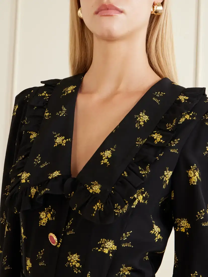 Alessandra Rich Belted Ruffled Floral-print Silk-crepe Midi Dress | Thumbnail 4 Alessandra Rich Belted Ruffled Floral-print Silk-crepe Midi Dress | Thumbnail 4