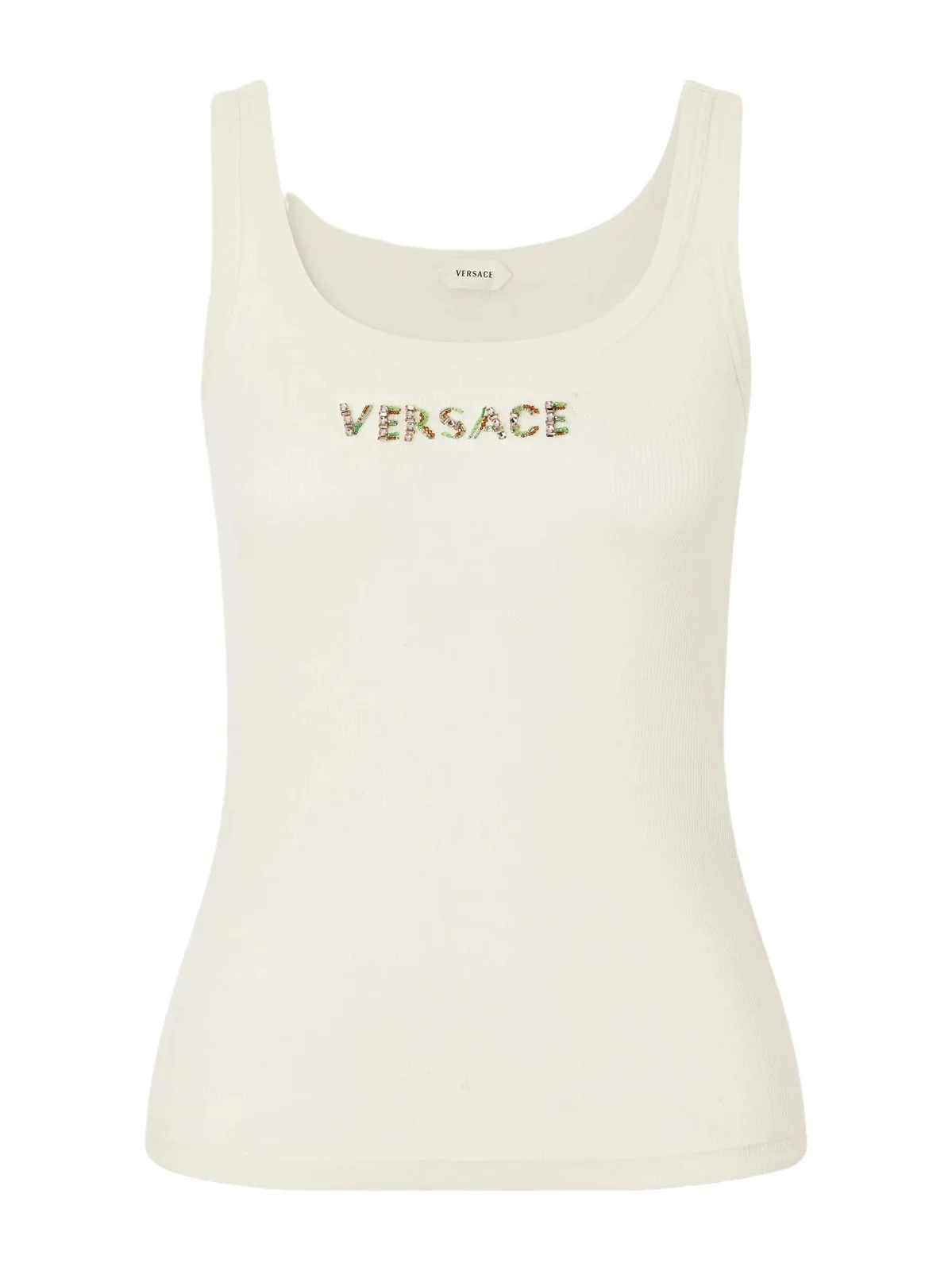 Versace Crystal And Bead-embellished Logo-embroidered Wool Tank