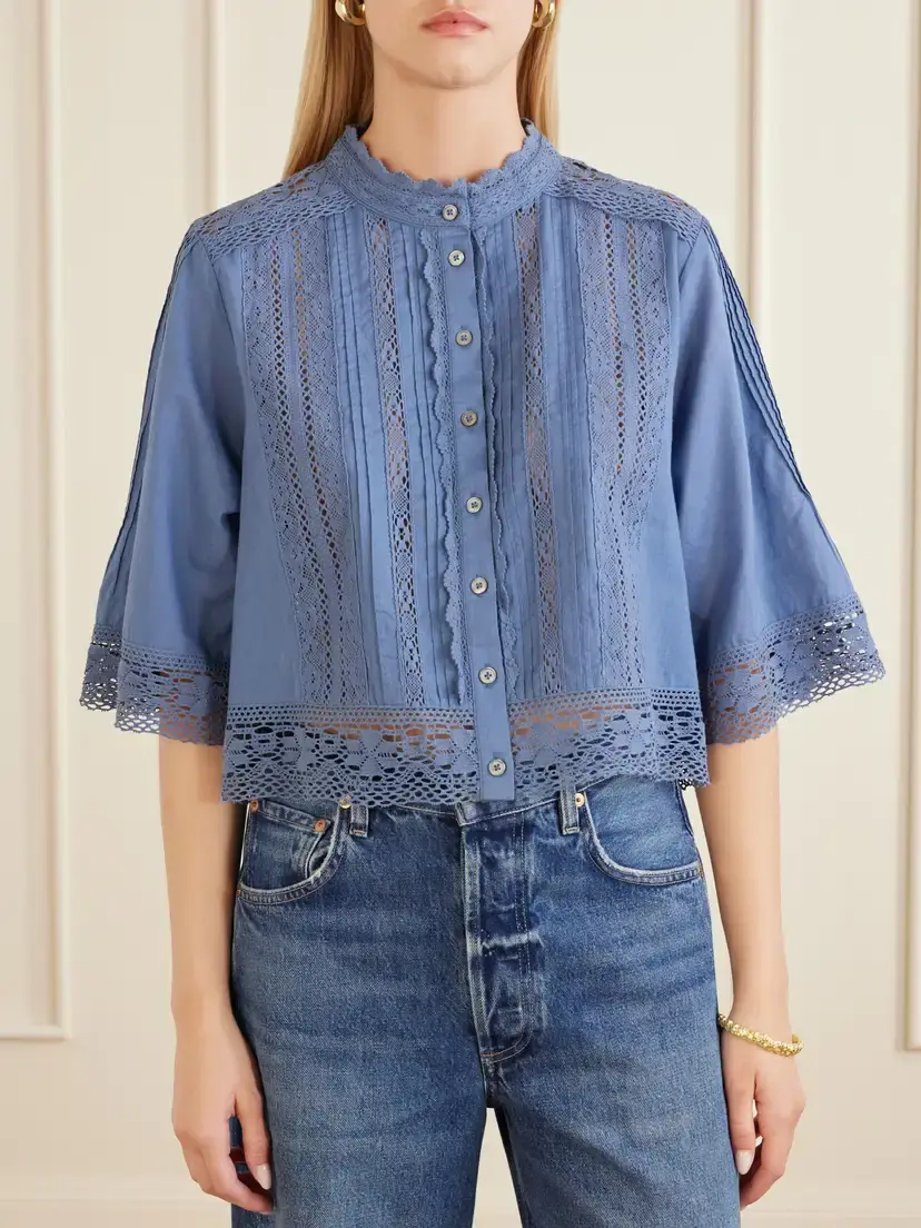 Sea Pippa Crochet-trimmed Cotton Blouse | Thumbnail 3