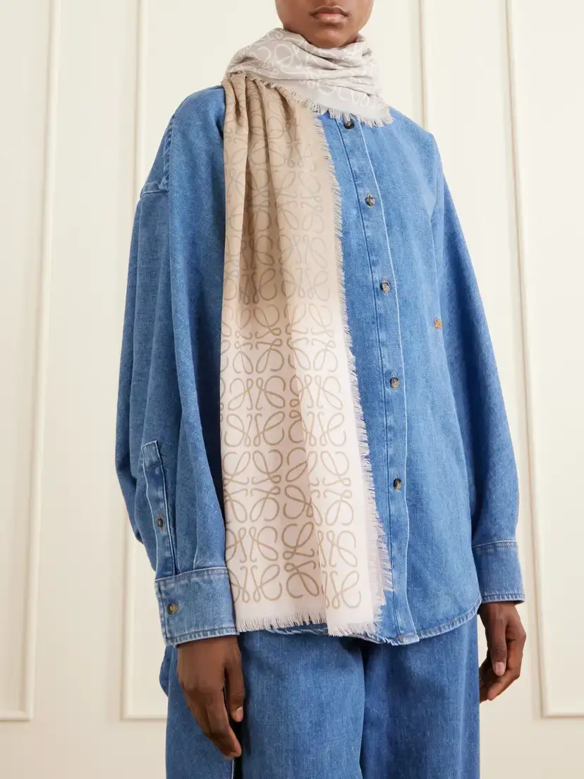 Loewe Anagram-intarsia Wool, Silk And Cashmere-blend Scarf - Neutrals | Thumbnail 2 Loewe Anagram-intarsia Wool, Silk And Cashmere-blend Scarf - Neutrals | Thumbnail 2