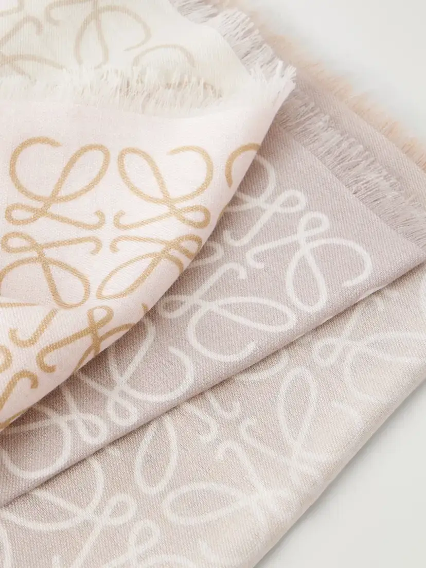 Loewe Anagram-intarsia Wool, Silk And Cashmere-blend Scarf - Neutrals | Thumbnail 3 Loewe Anagram-intarsia Wool, Silk And Cashmere-blend Scarf - Neutrals | Thumbnail 3