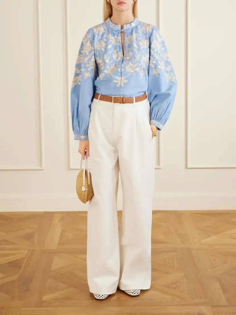 Sea Alina Embroidered Cotton And Linen-blend Blouse - Blue | Thumbnail 2 Sea Alina Embroidered Cotton And Linen-blend Blouse - Blue | Thumbnail 2