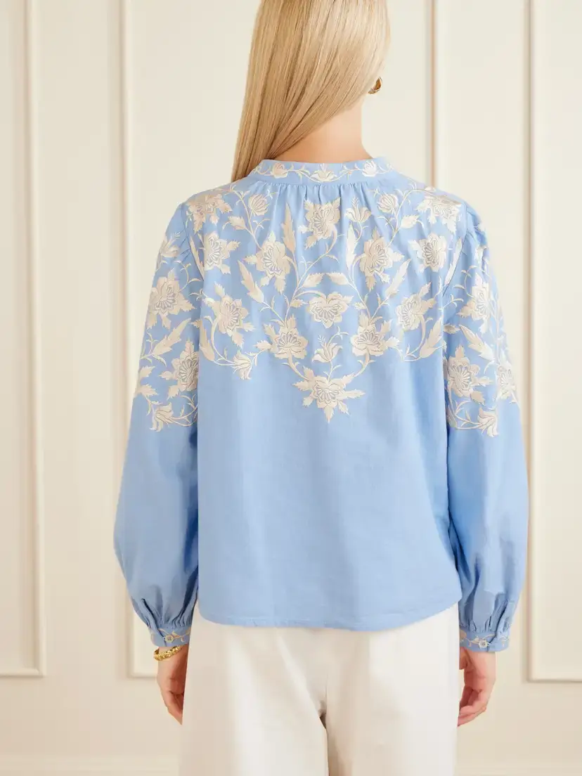 Sea Alina Embroidered Cotton And Linen-blend Blouse - Blue | Thumbnail 4 Sea Alina Embroidered Cotton And Linen-blend Blouse - Blue | Thumbnail 4