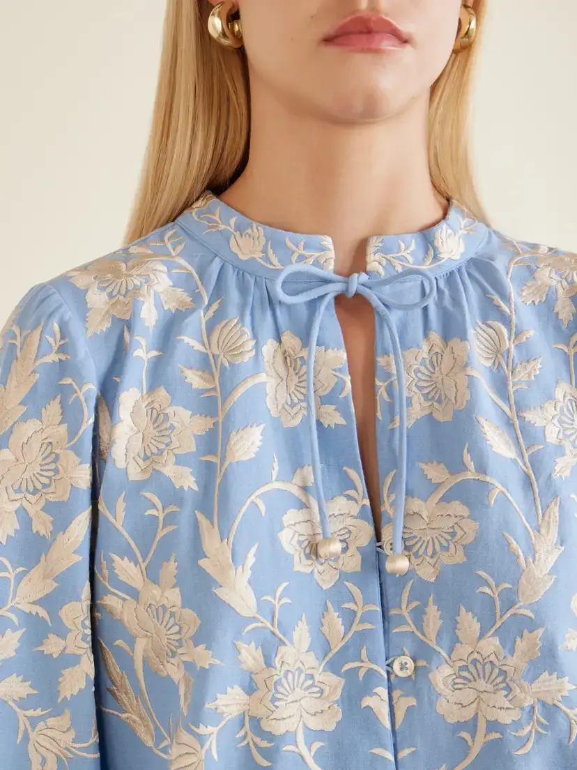Sea Alina Embroidered Cotton And Linen-blend Blouse - Blue | Thumbnail 5 Sea Alina Embroidered Cotton And Linen-blend Blouse - Blue | Thumbnail 5