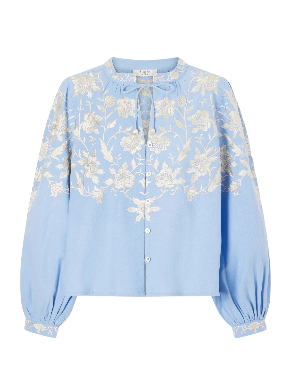 Sea Alina Embroidered Cotton And Linen-blend Blouse - Blue