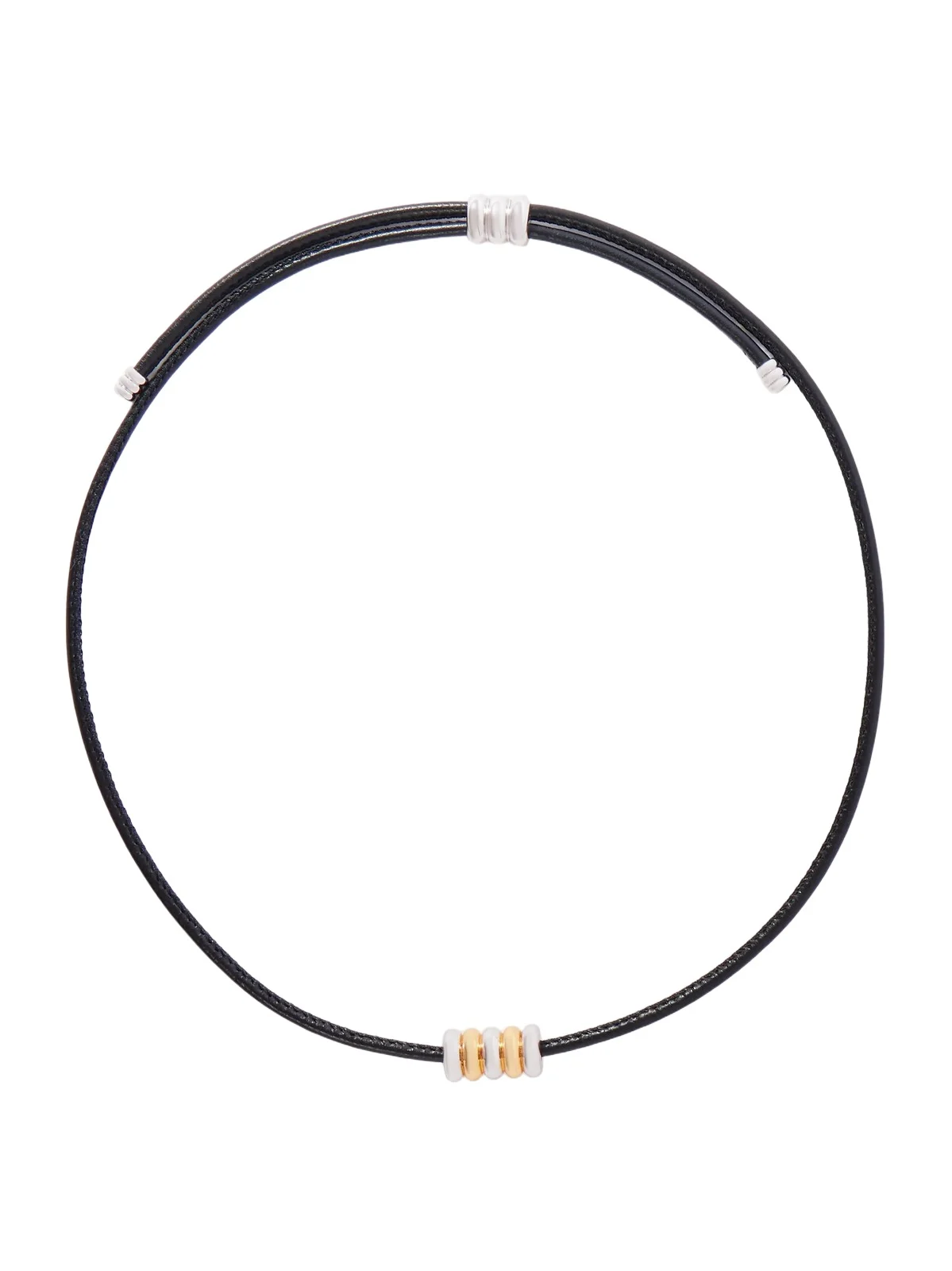 Hollyhock Beaded Gold And Silver-toned Leather Necklace