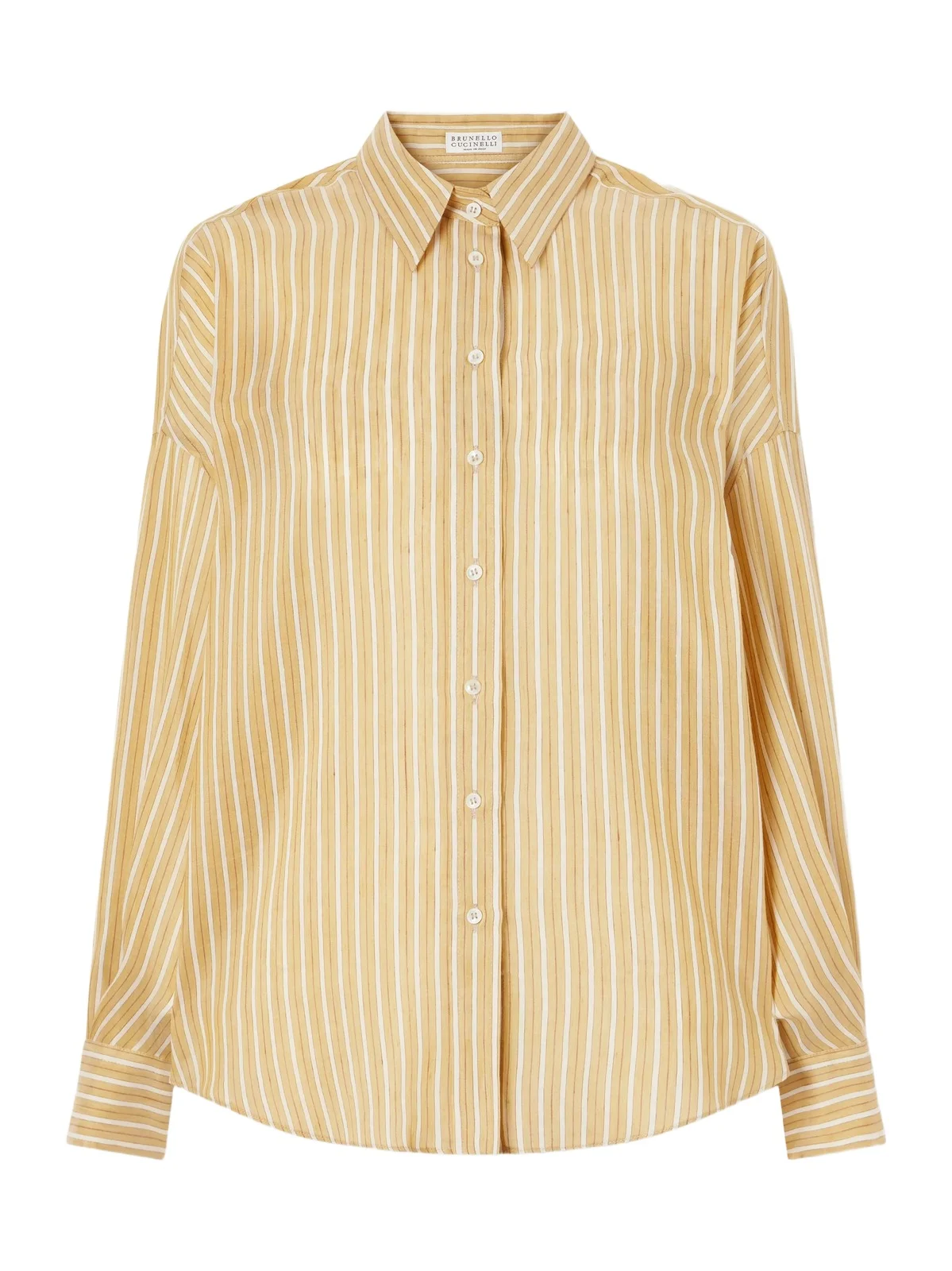 Brunello Cucinelli Bead-embellished Striped Linen And Silk-blend Shirt - Yellow