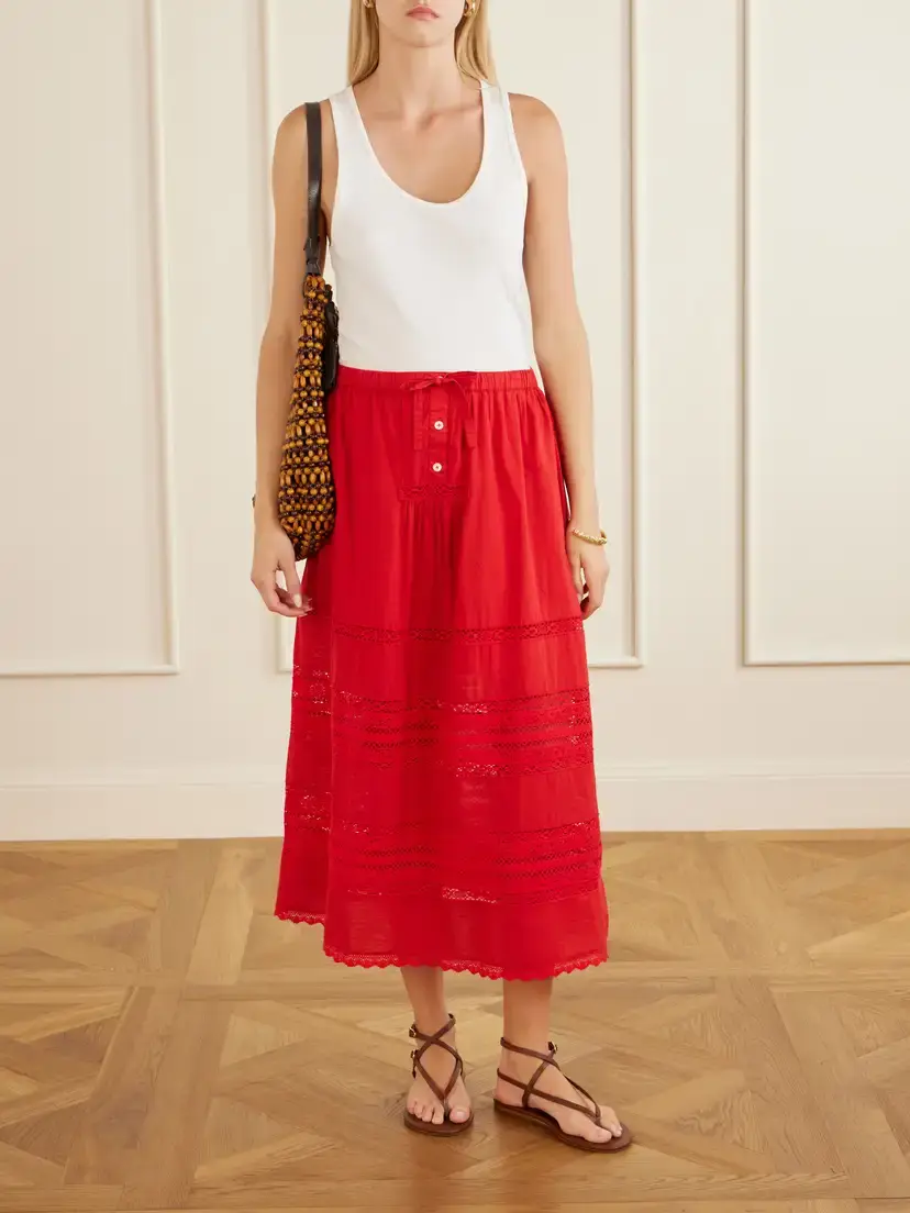 Sea Pippa Lace-trimmed Cotton Midi Skirt | Thumbnail 2 Sea Pippa Lace-trimmed Cotton Midi Skirt | Thumbnail 2
