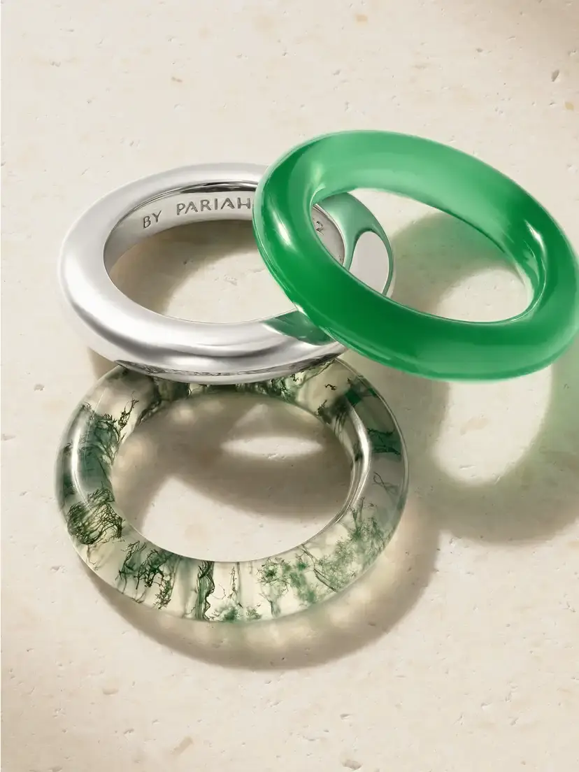By Pariah Stone Trilogy Set Of Three Sterling Silver, Agate And Aventurine Rings | Thumbnail 3 By Pariah Stone Trilogy Set Of Three Sterling Silver, Agate And Aventurine Rings | Thumbnail 3