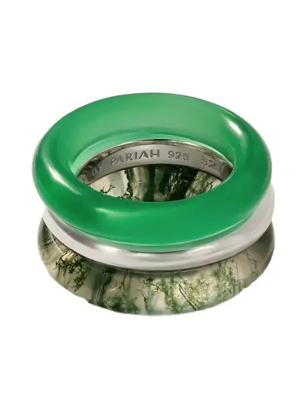 By Pariah Stone Trilogy Set Of Three Sterling Silver, Agate And Aventurine Rings