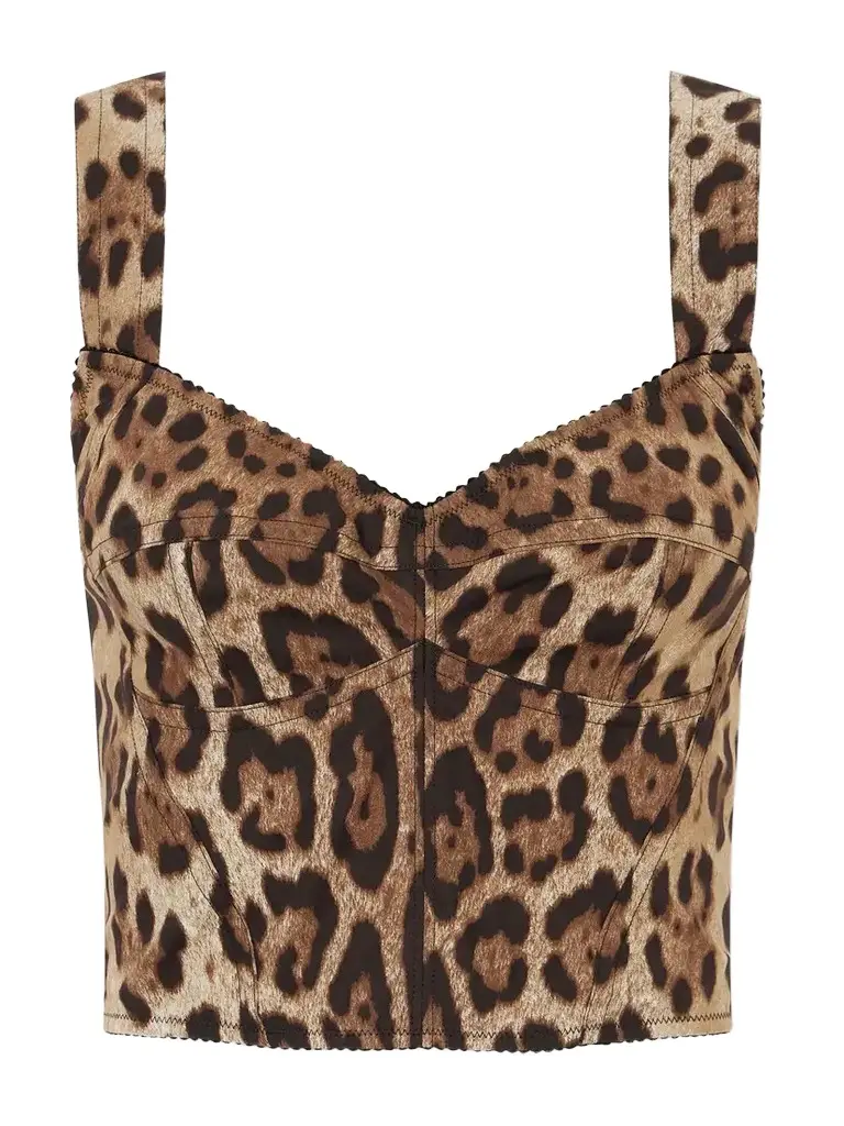 Dolce & Gabbana Cropped Leopard-print Stretch-canvas Bustier Top | Image 1 Dolce & Gabbana Cropped Leopard-print Stretch-canvas Bustier Top | Image 1