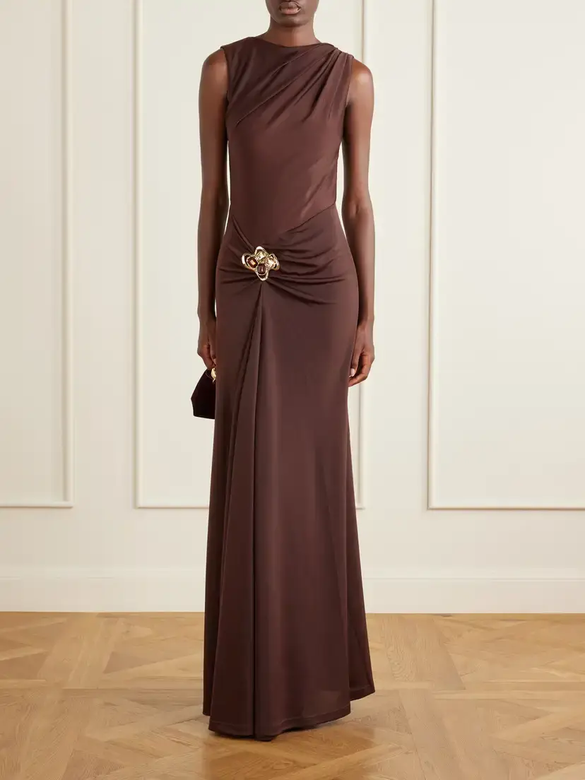 Rebecca Vallance Hazine Open-back Ruched Embellished Jersey Gown | Thumbnail 2