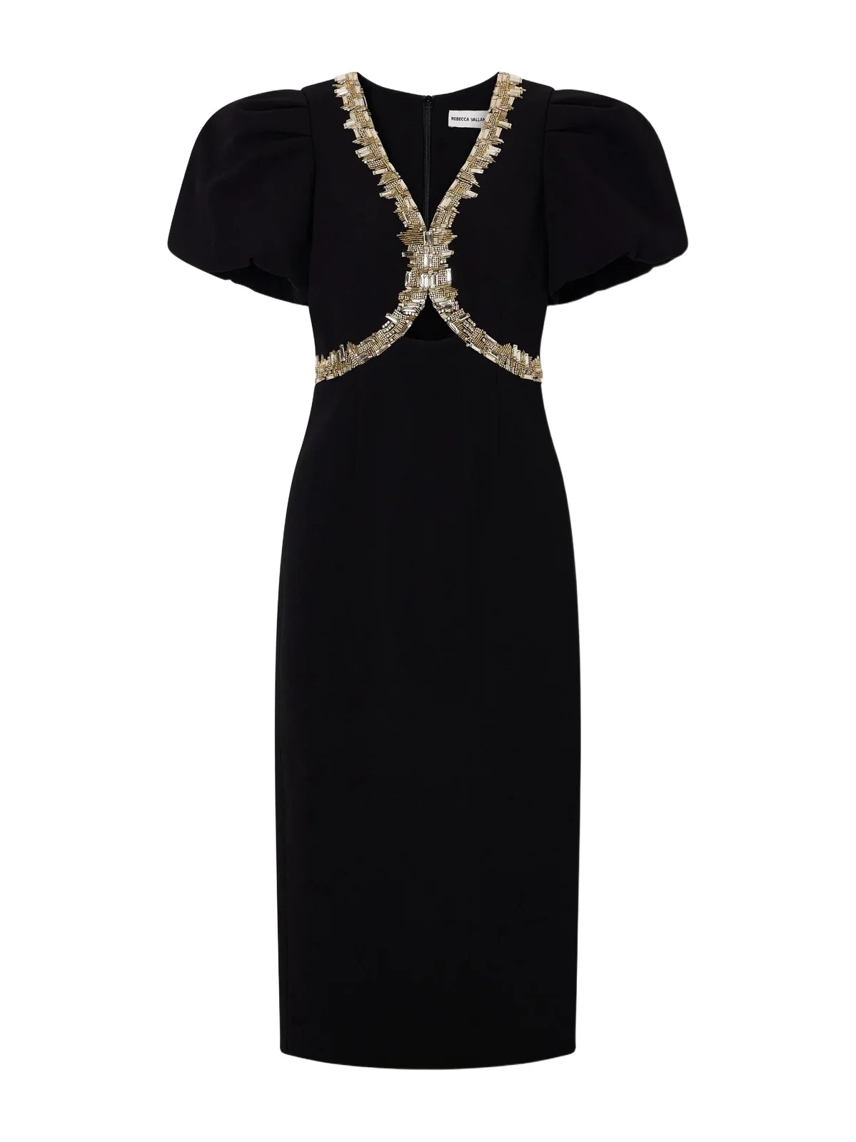 Alexandrite Embellished Cady Midi Dress