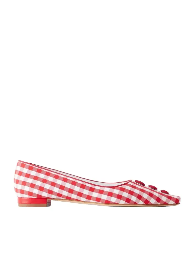 Manolo Blahnik Alexa Embellished Gingham Woven Ballet Flats