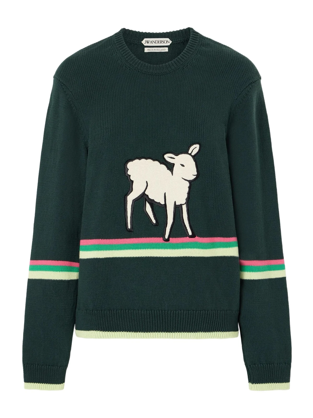 Sheep Embroidered Striped Cotton Sweater