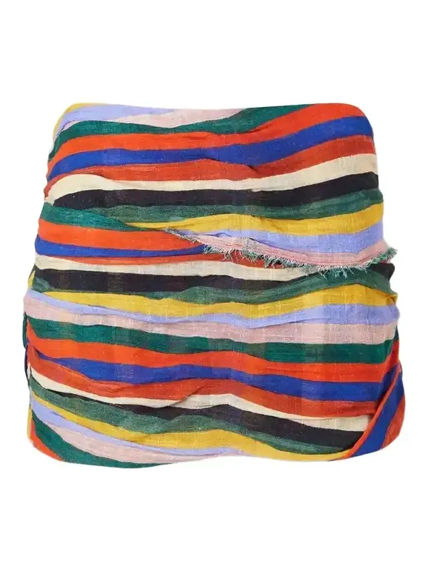 Staud Nicola Fringed Striped Cotton Mini Skirt