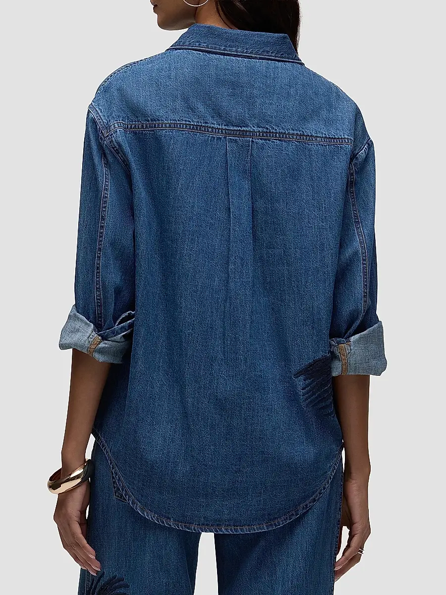 Hudson Jeans Women's Embroidered Palm Oversized Button-Front Denim Shirt | Thumbnail 6