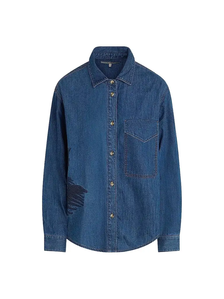 Hudson Jeans Women's Embroidered Palm Oversized Button-Front Denim Shirt