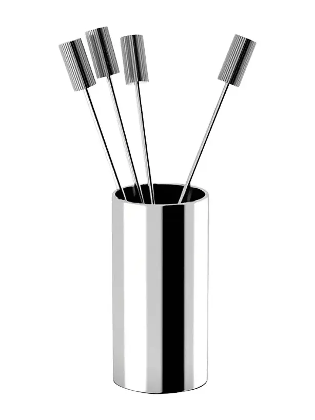 Anna New York Striations 5-Piece Stainless Steel Cocktail Pick & Holder Set - Silver
