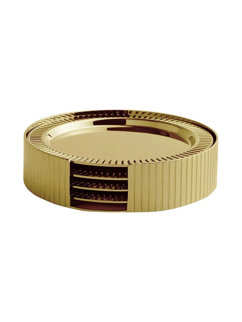 Anna New York Striations 5-Piece Goldtone Stainless Steel Coaster & Holder Set - Gold