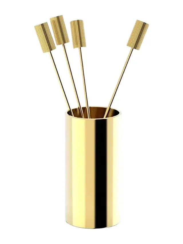 Anna New York Striations 5-Piece Goldtone Stainless Steel Cocktail Pick & Holder Set - Gold