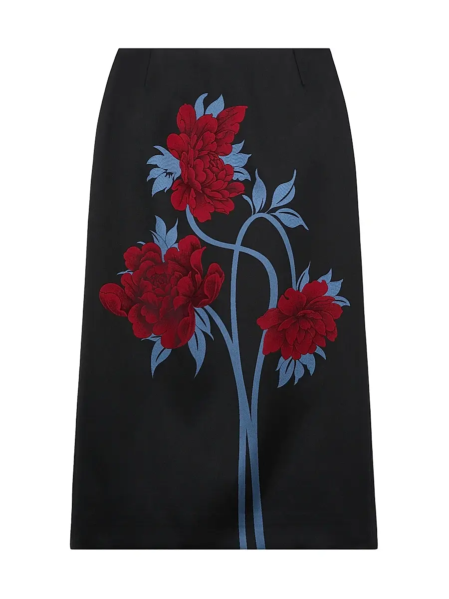 La DoubleJ Women's Pencil Skirt - Peonies Jacquard Blue - Size Small | Image 1 La DoubleJ Women's Pencil Skirt - Peonies Jacquard Blue - Size Small | Image 1