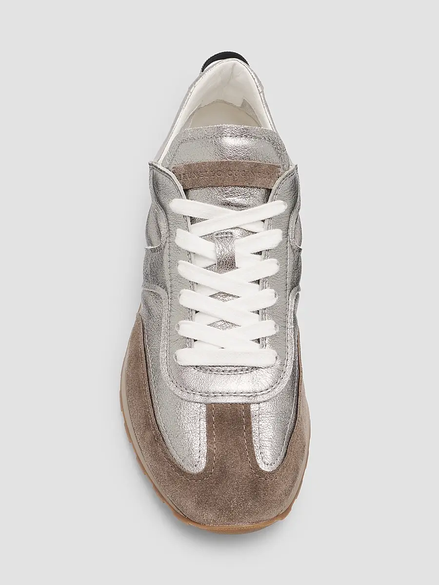 Brunello Cucinelli Women's Monili Pull-Tab Crinkle-Effect Leather Low-Top Sneakers | Thumbnail 3 Brunello Cucinelli Women's Monili Pull-Tab Crinkle-Effect Leather Low-Top Sneakers | Thumbnail 3