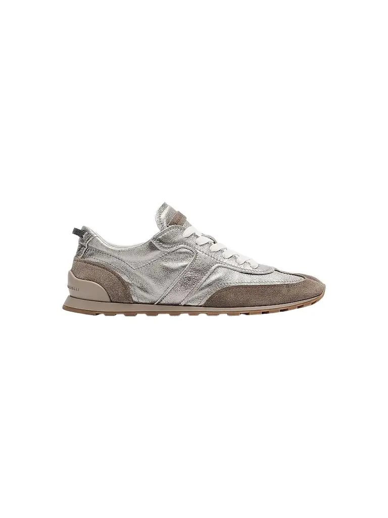 Brunello Cucinelli Women's Monili Pull-Tab Crinkle-Effect Leather Low-Top Sneakers