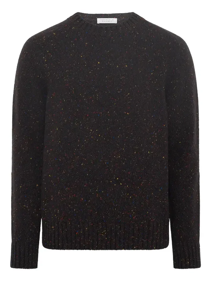 Daniel Knit Sweater in Charcoal Multi Speckled Aran Cashmere