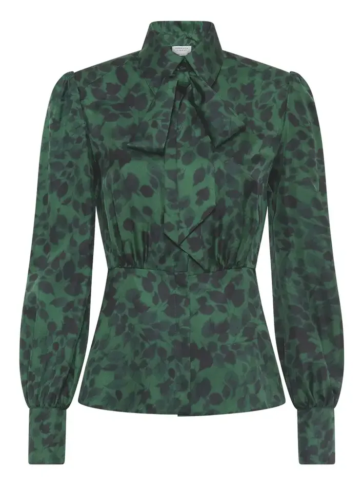 Maisie Top in English Green Printed SIlk Twill