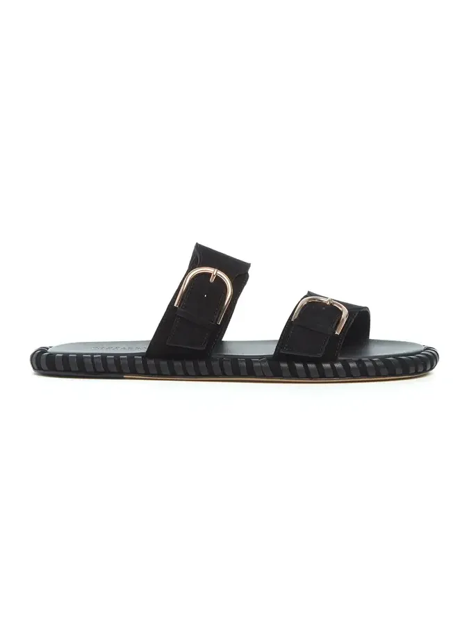Gabriela Hearst Sage Flat Sandal in Black Suede