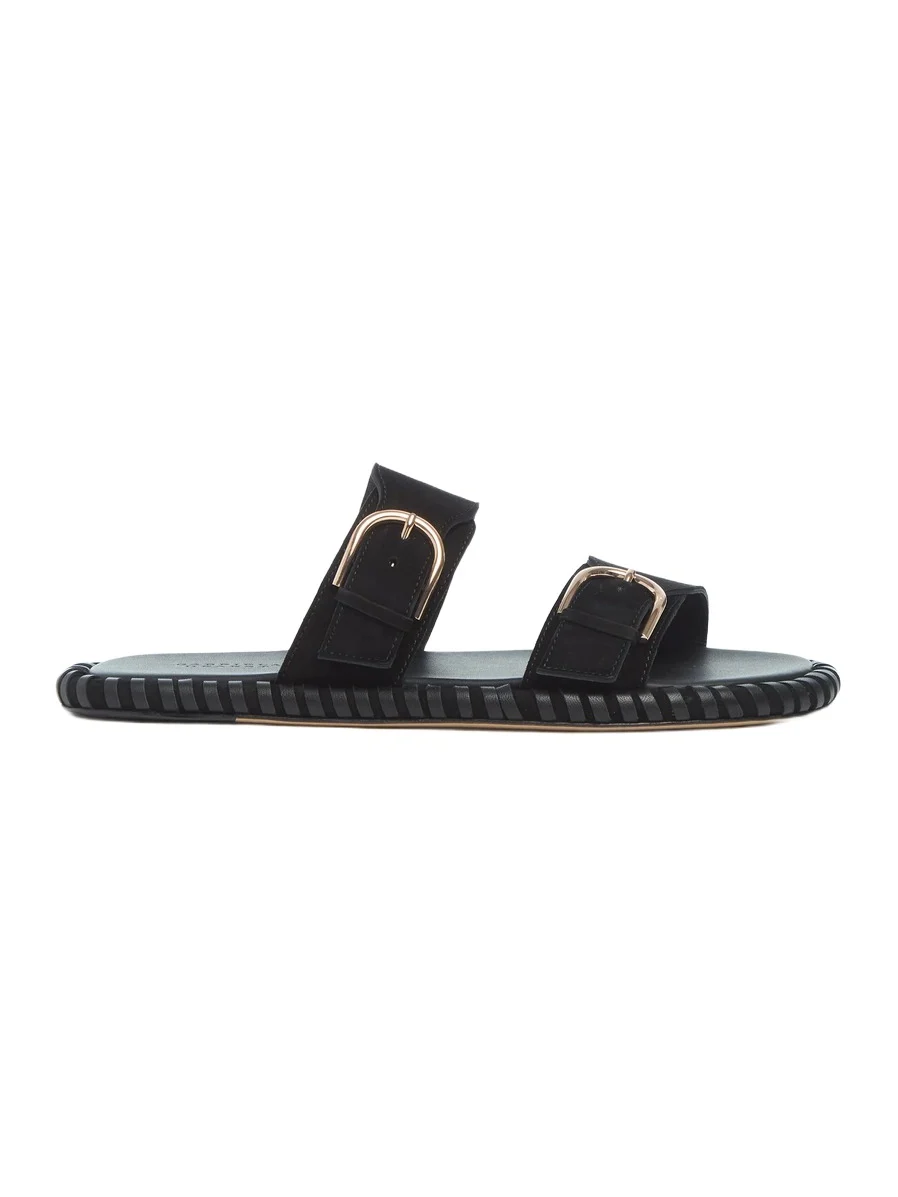 Gabriela Hearst Sage Flat Sandal in Black Suede