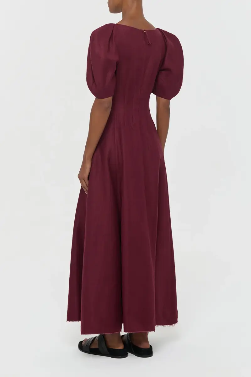 Gabriela Hearst Ranya Puff Sleeve Maxi Dress in Bordeaux Linen Twill | Thumbnail 4 Gabriela Hearst Ranya Puff Sleeve Maxi Dress in Bordeaux Linen Twill | Thumbnail 4