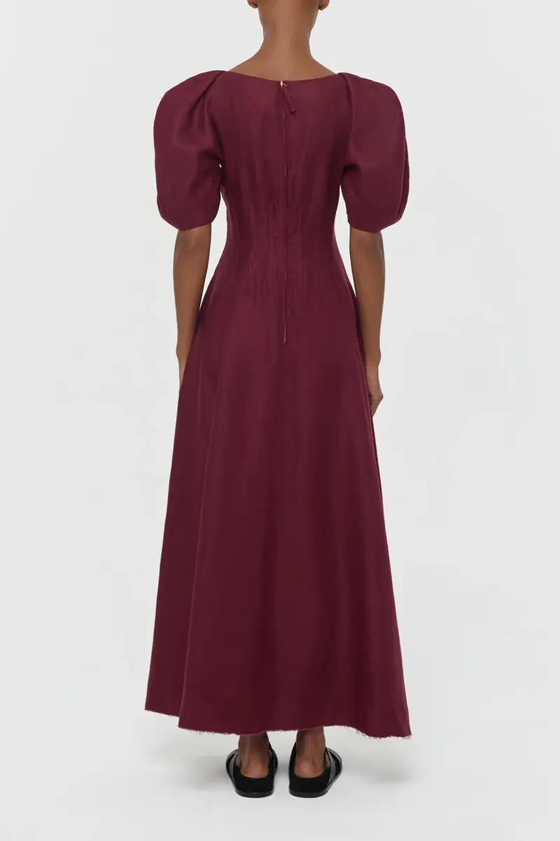 Gabriela Hearst Ranya Puff Sleeve Maxi Dress in Bordeaux Linen Twill | Thumbnail 5 Gabriela Hearst Ranya Puff Sleeve Maxi Dress in Bordeaux Linen Twill | Thumbnail 5