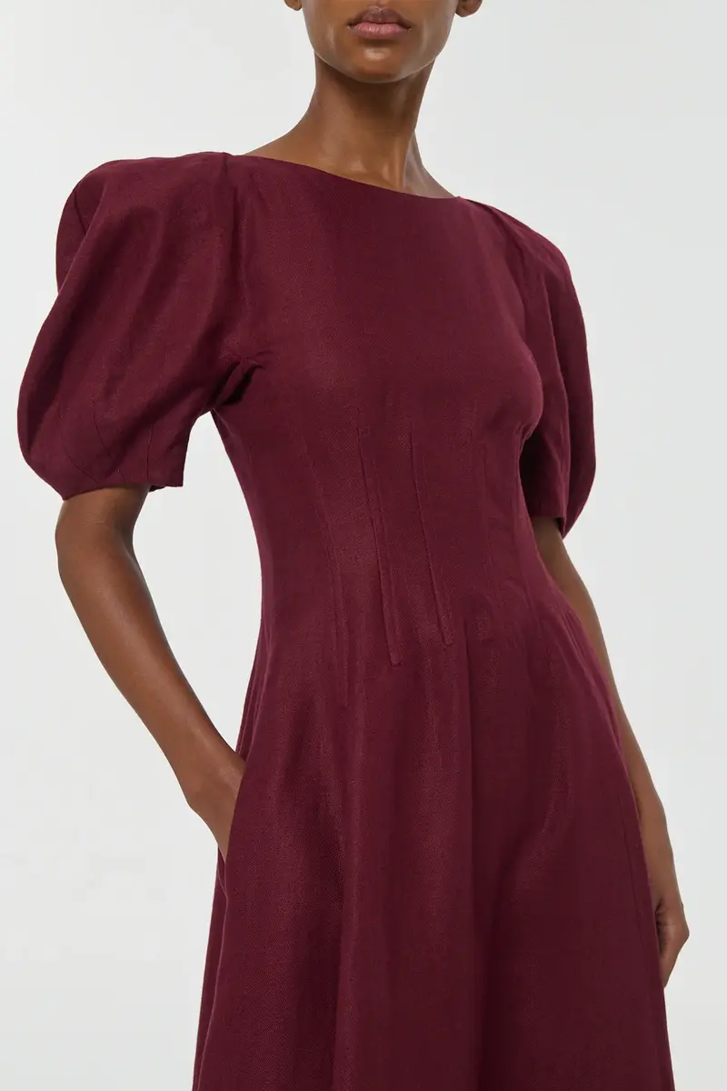 Gabriela Hearst Ranya Puff Sleeve Maxi Dress in Bordeaux Linen Twill | Thumbnail 7 Gabriela Hearst Ranya Puff Sleeve Maxi Dress in Bordeaux Linen Twill | Thumbnail 7