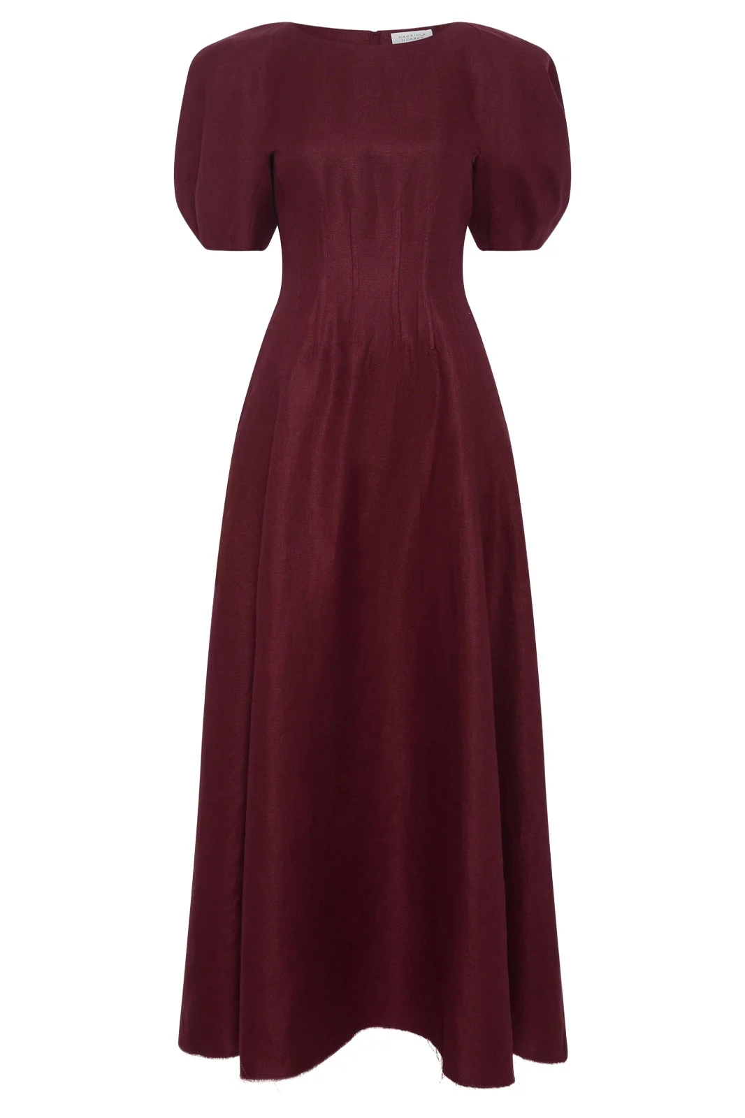 Gabriela Hearst Ranya Puff Sleeve Maxi Dress in Bordeaux Linen Twill