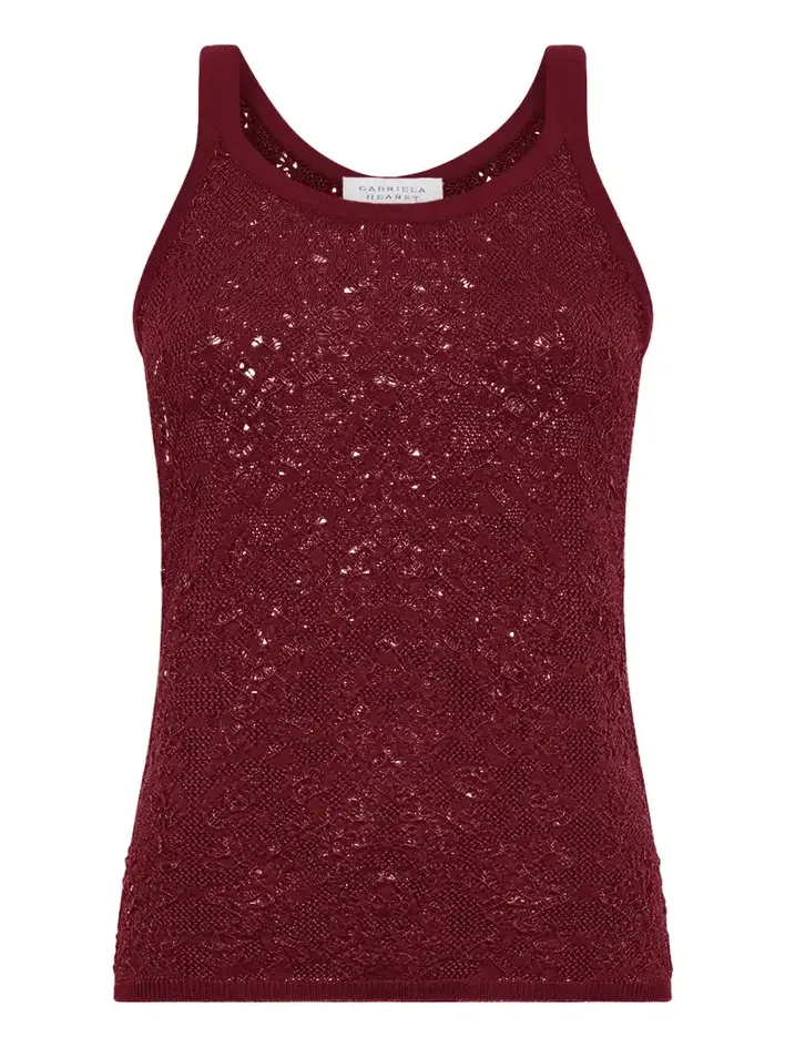 Cyrinne Lace Knit Tank Top in Bordeaux Merino Wool